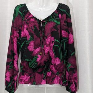 Michael Kors Women's Size Small Long Sleeve Stretch Top Floral Blouse
